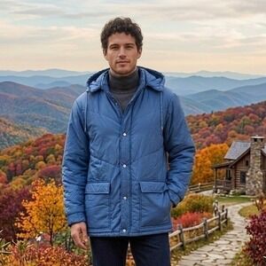 Alpine Patrol Mens XL Puffer Jacket Blue Vintage Hooded Insulated Quilted Parka